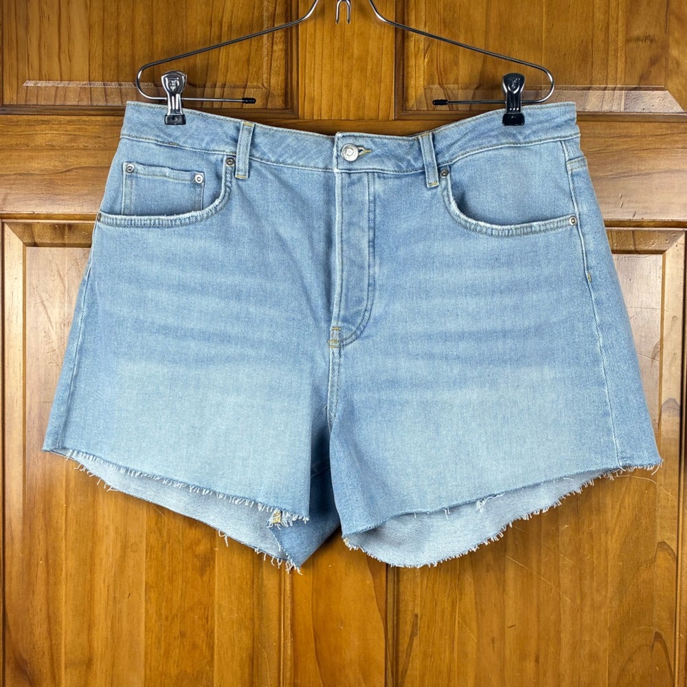 Antonio Melani Womens High Rise Raw Hem Denim Shorts Light Wash Blue Size 14
